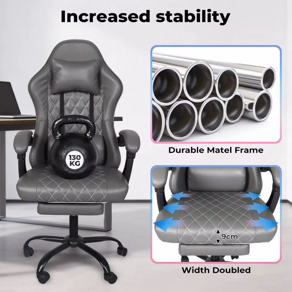 VOGREX Grey Synthetic Leather Adjustable Swivel Recliner Gaming and Office Chair – 4