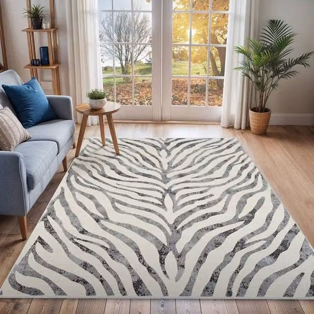 Livabliss Boho Zebra Animal Print Rug in Grey, Beige and Yellow, W: 80 cm, L: 220 cm