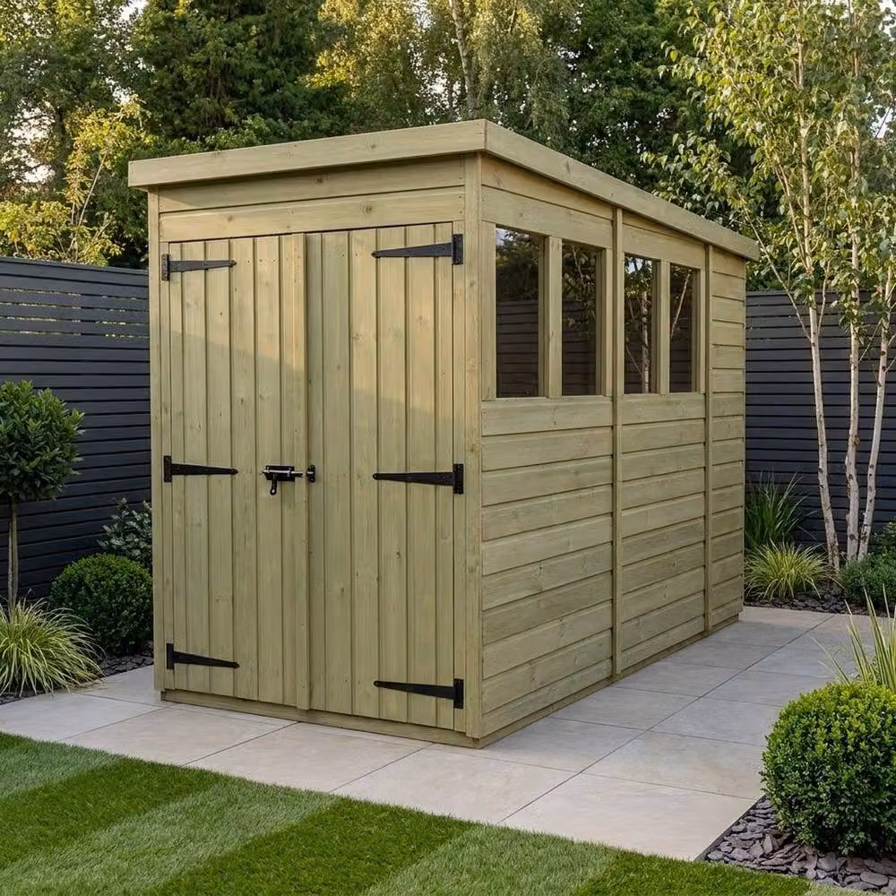 Buttercup Farm Brown Timber Pent Garden Shed with Double Doors and Windows, W/D/H: 305 x 122 x 210 cm – 2