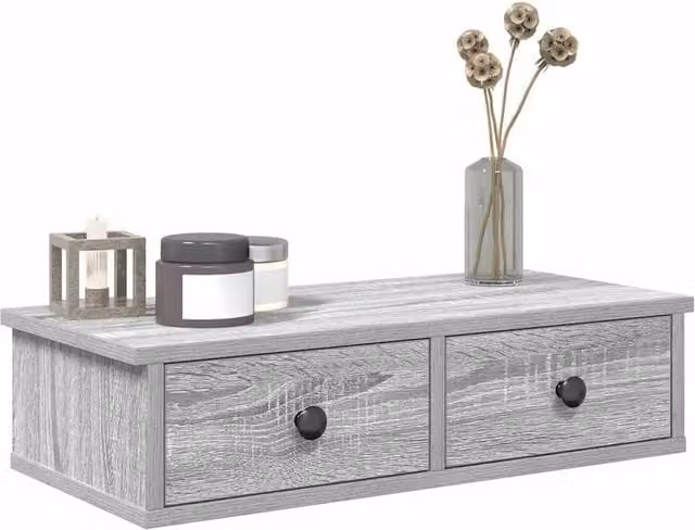 Berkfield Home Wall Shelf with Drawers in Grey Sonoma, W/D/H: 60 x 25 x 15 cm