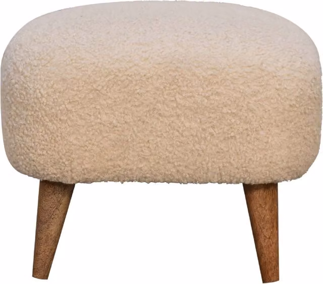 KDMK Scandinavian Style Mango Wood and Bouclé Cotton Cube Footstool in Brown and Beige