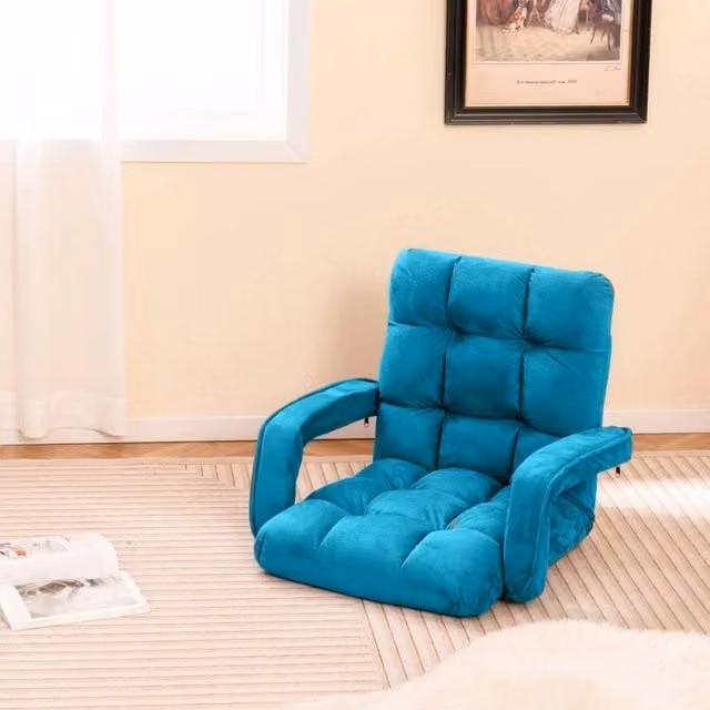 PAWNORA Blue Microfibre Floor Chair and Lazy Sofa Recliner with Armrests