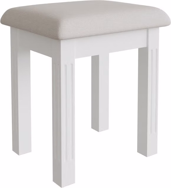 Home Source Classic White Upholstered Dressing Stool with Lacquered Frame