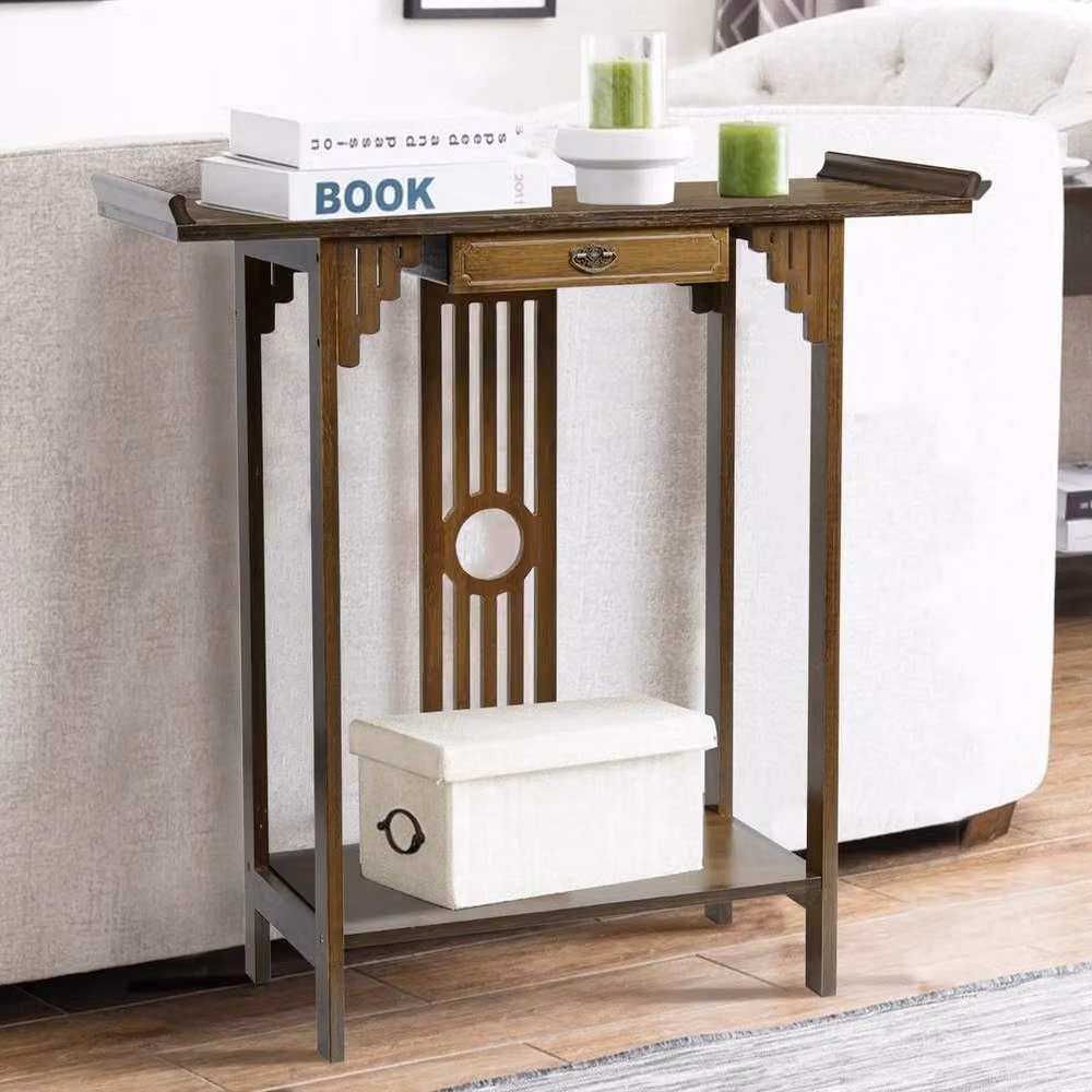 ERGOVEXA Brown Bamboo Wood Console Table for Hallway and Entryway – 4