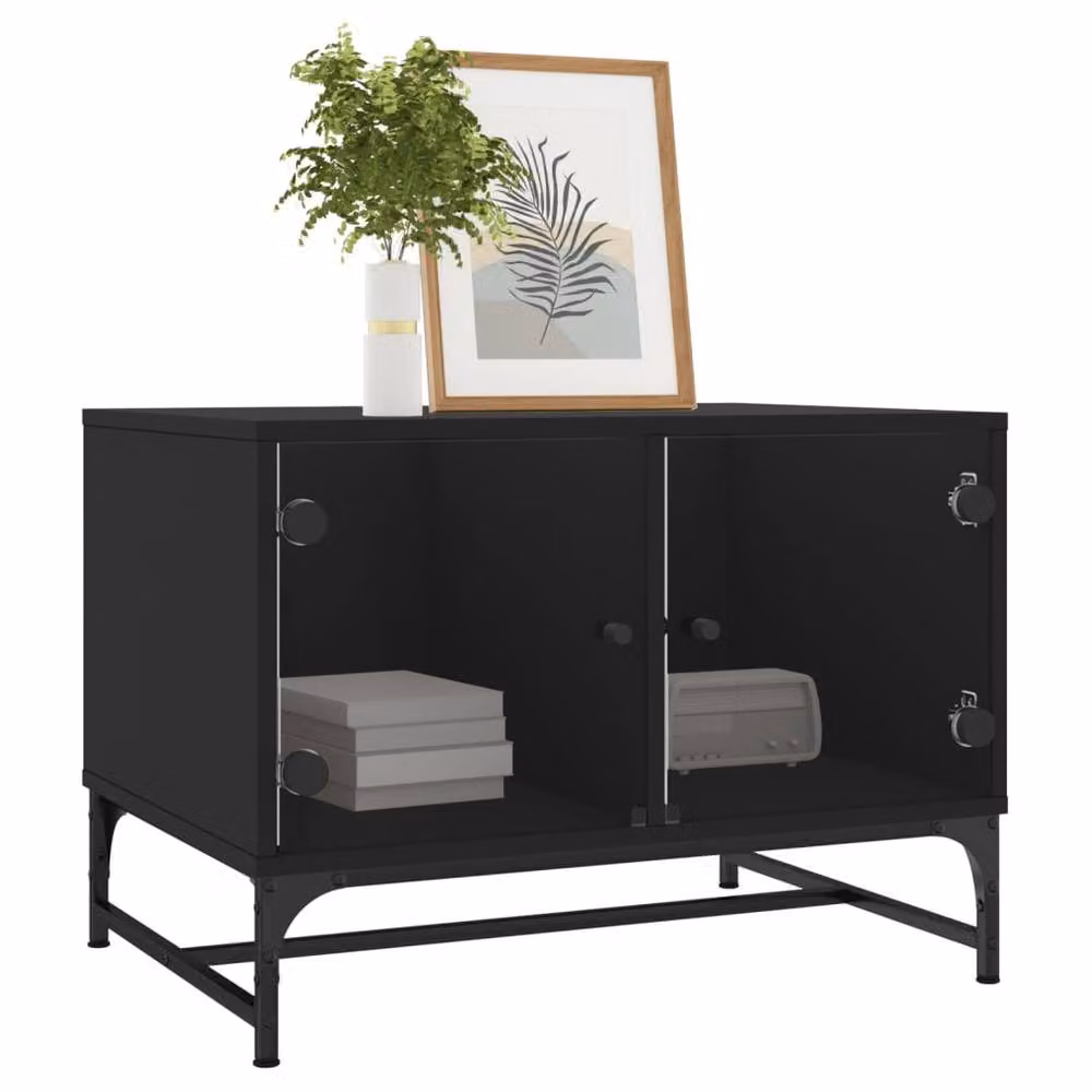 Berkfield Home Modern Black Coffee Table with Glass Doors W/D/H: 68.5 x 50 x 50 cm – 3