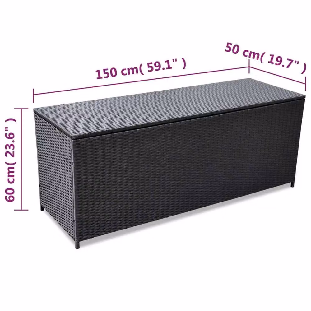 Berkfield Home Garden Storage Box in Black Poly Rattan and Steel, W/D/H: 150 x 50 x 60 cm – 3