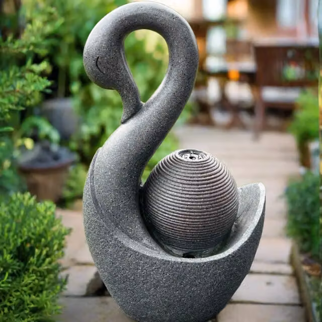 AllPondSolutions Solar Powered Swan Water Feature Fountain with LED Lights in Grey