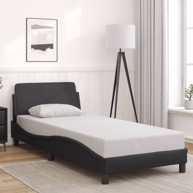 Berkfield Home Single Upholstered Bed Frame in Black Faux Leather, W/D/H: 90 x 190 cm – 1