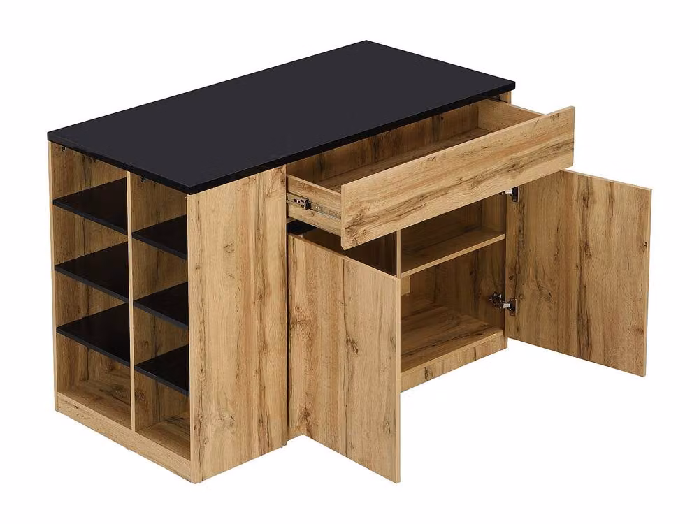 Vente-unique MEILI Kitchen Island with Storage in Black and Natural, W/D/H: 130 x 65 x 90 cm – 3