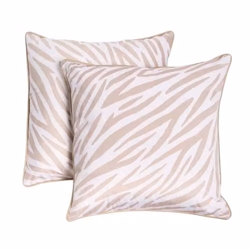 OHS Set of 2 Zebra Print Matte Velvet Square Cushion Covers, Natural, W/D/H: 45 x 45 x 45 cm