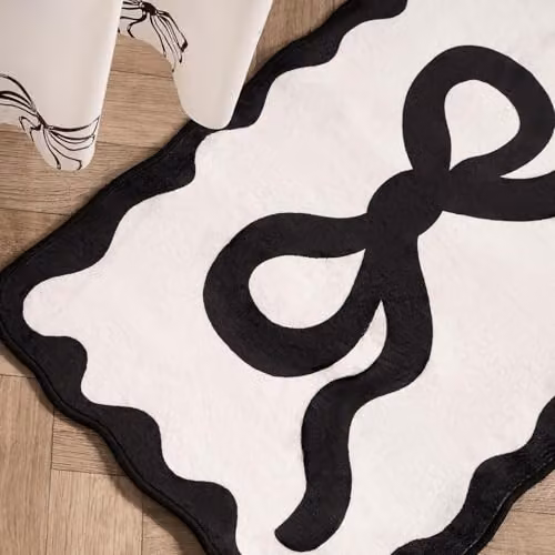 OHS Bow Velvet Bath Mat, Monochrome Black and White, W/D/H: 75 x 45 x 1 cm – 2