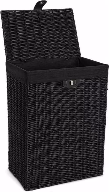 FLAVORA Large Black Wicker Laundry Hamper with Lid