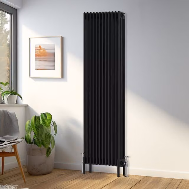 Right Radiators Traditional 4 Column Vertical Radiator in Black, H 180 cm x W 56 cm