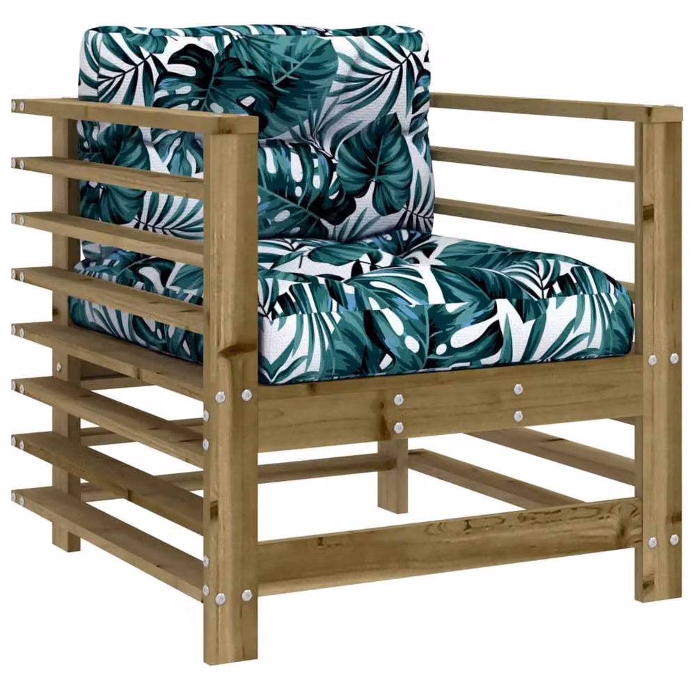 Berkfield Home Set of 2 Rustic Brown Impregnated Pine Garden Chairs with Floral Cushions – 3