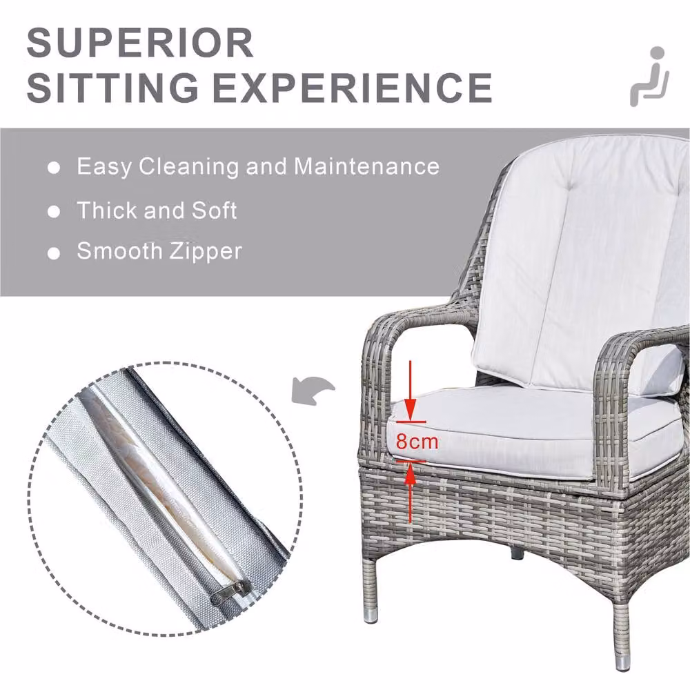 Direct Wicker Grey Rattan Bistro Set with Round Glass Top Table and 2 Armchairs for Garden, Balcony or Terrace – 2