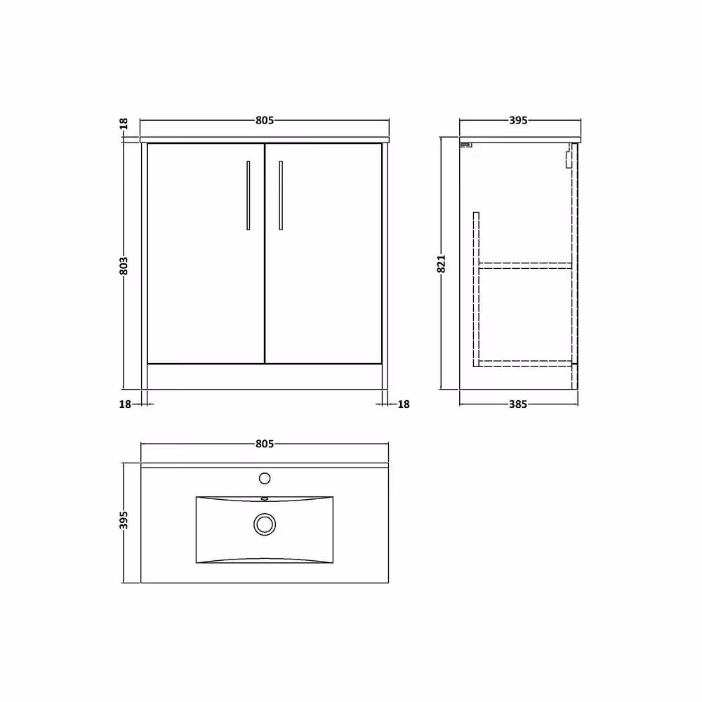 Balterley Winshill Contemporary 2 Door Floor Standing Vanity Basin Unit, Grey, W: 80 cm, D: 82.1 cm, H: 80 cm – 3