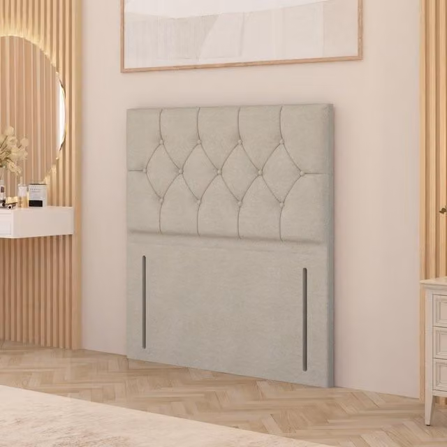 Somnior Beds Ltd Chesterfield Upholstered Floor Standing Headboard in Beige and Yellow Fabric, W/H: 140 x 200 cm