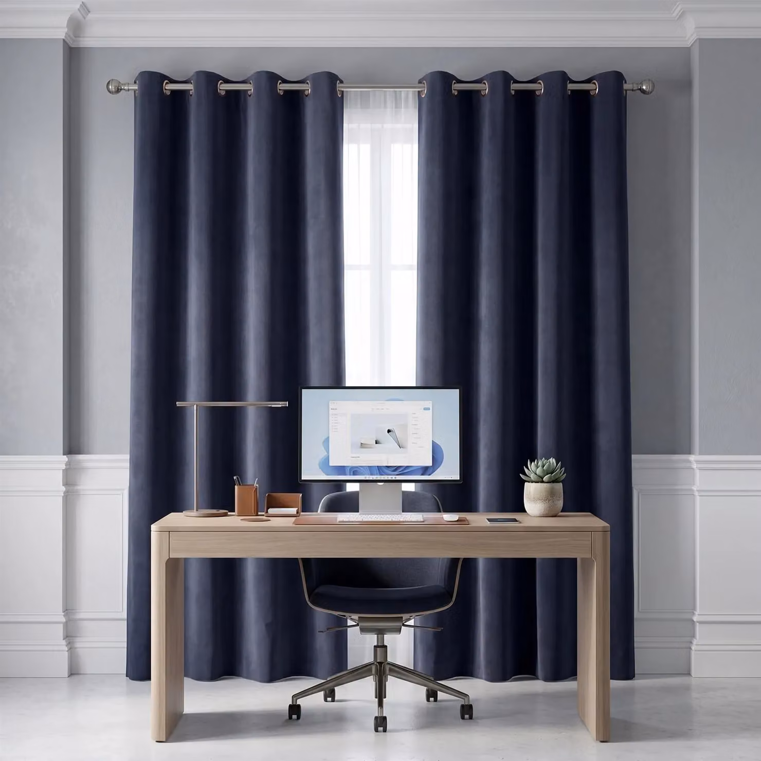 Luxury Living Velvet Chenille Eyelet Curtains, Blue, Width: 142 cm, Drop: 183 cm – 3