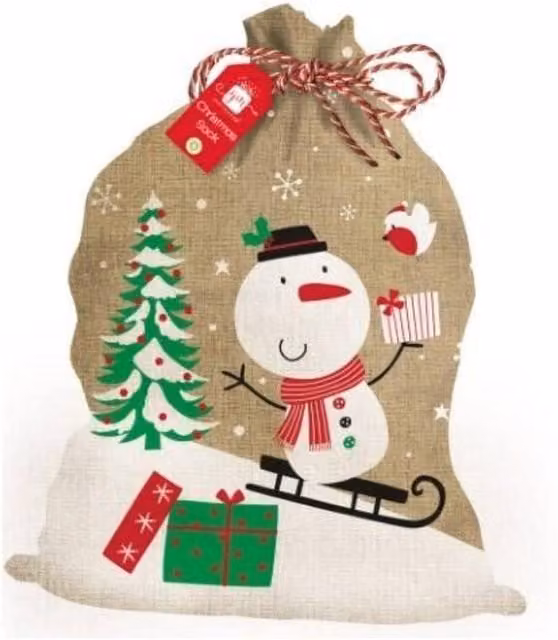 KDMD Snowman Hessia Christmas Sack 2 Pack in White and Multicolour