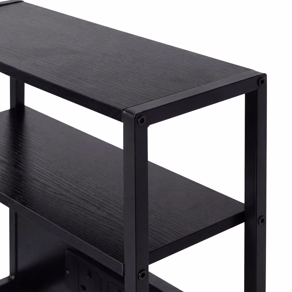 Levede Modern Black Bedside Table with Integrated LED Lighting and Charging Station – 5