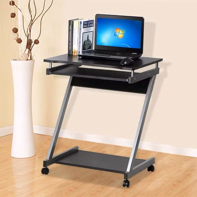 EONLION Black Modern Computer Desk with Castors, Width: 100 cm