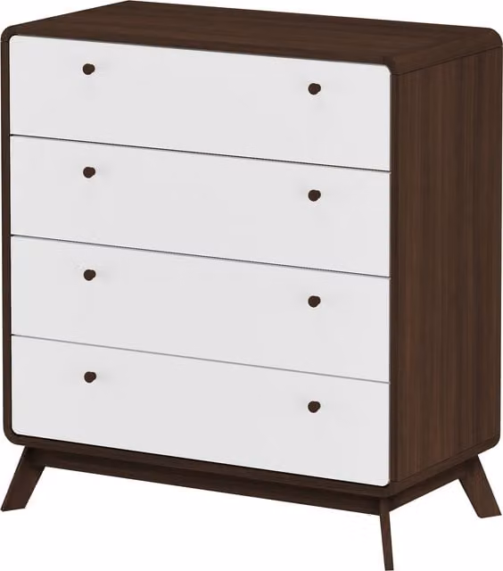 Cassie 4 Drawer Scandinavian Style Bedroom Chest in Walnut and White