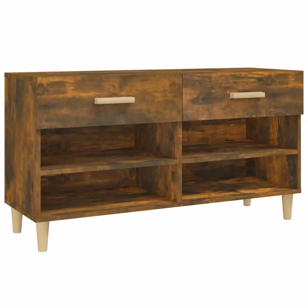 Berkfield Home Smoked Oak Shoe Cabinet in Brown, W/D/H: 102 x 35 x 55 cm – 2