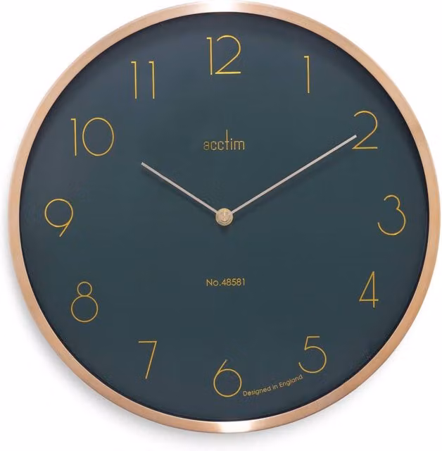 Acctim Madison Modern Round Quartz Wall Clock with Brushed Metal Case in Bottle Green, Diameter: 35 cm – 1