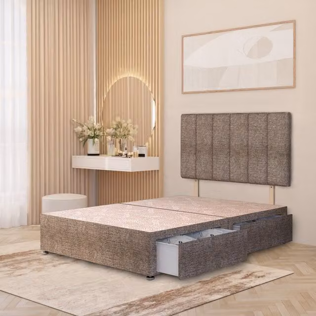 Somnior Beds Ltd Brown Striped Fabric Upholstered Divan Bed Base with Drawers W/D/H: 90 x 190 cm