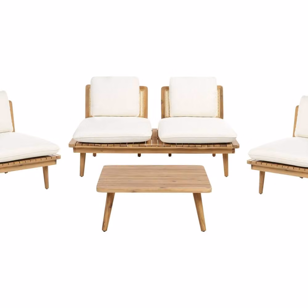 Wyld and Coco 5 Piece Outdoor Set in Brown Acacia Wood and Light Beige PE Rattan – 2