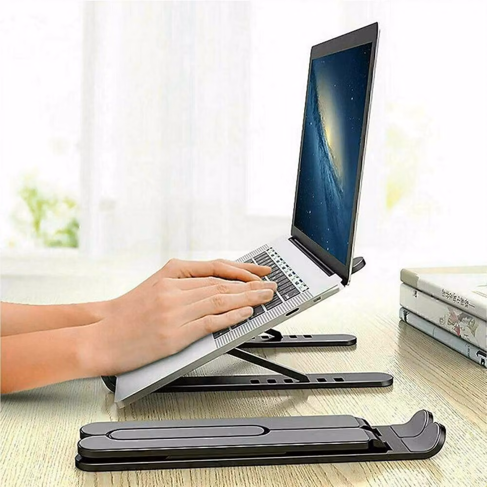 NESTLUNE Black Folding Laptop Table and Bed Computer Desk with Tilting and Height Adjustable Top, W: 100 cm, D: 15 cm – 2