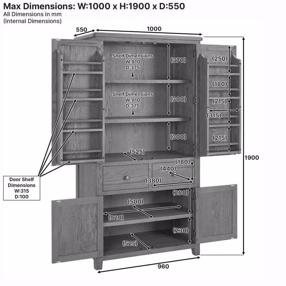 FORGEVIO Cotswold Rustic Smoked Oak Pantry Cupboard in Brown – 2