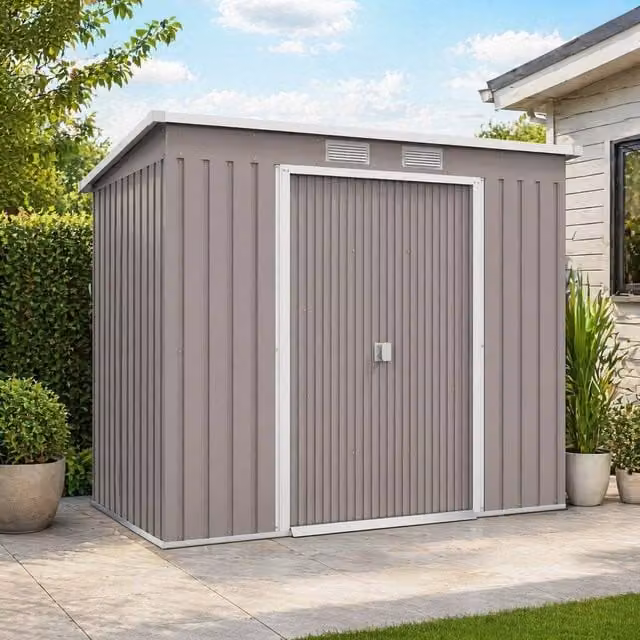 STILVORA Modern Steel Pent Garden Shed with Double Doors and Side Vents, Grey, W/D/H: 213.0 x 119.0 x 96.0 cm – 1