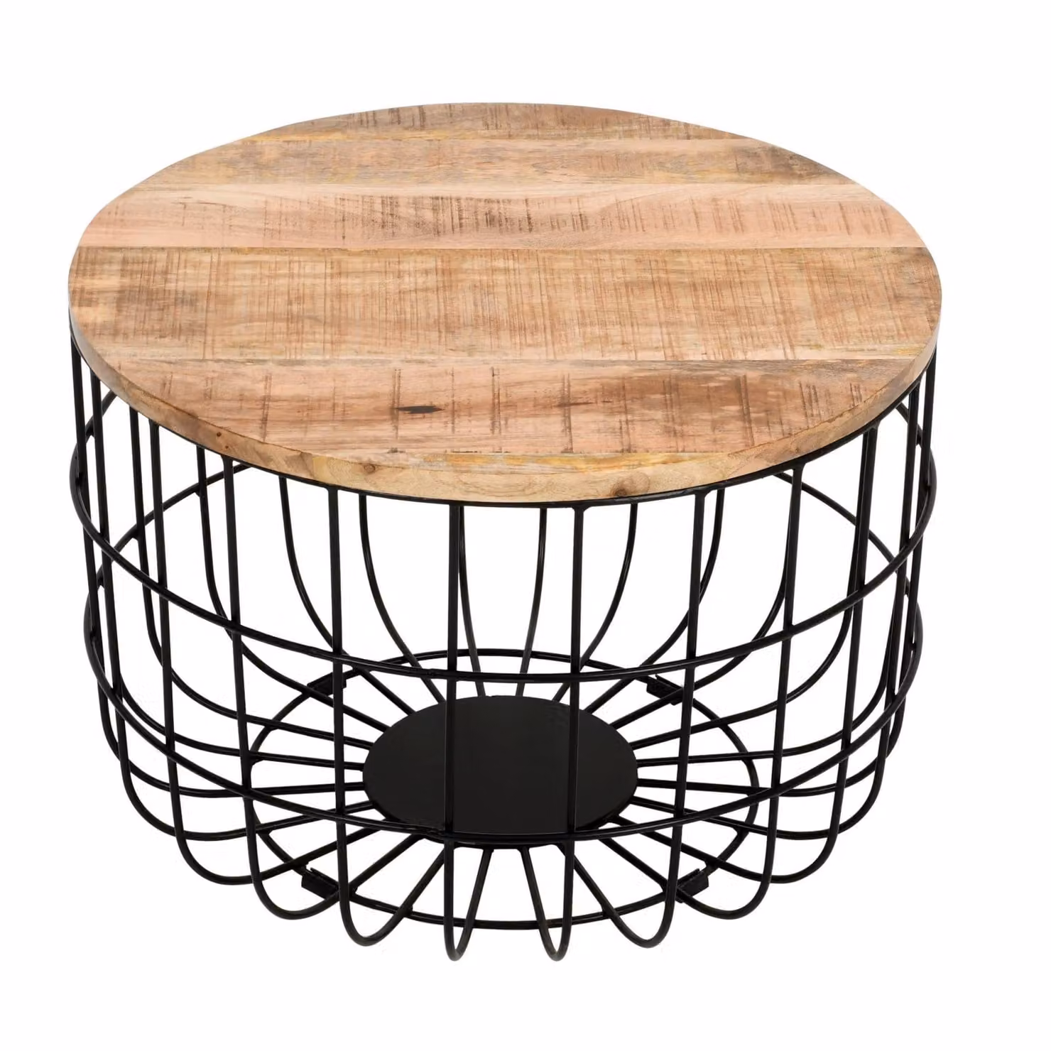 IH Design Bratton Mango Wood Wire Coffee Table in Brown, W: 55 cm, D: 55 cm, H: 54 cm – 3