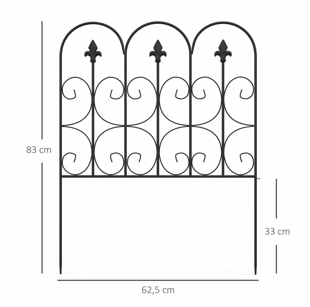 STILVORA Interlocking Black Powder-Coated Steel Garden Fence Panels, W: 307 cm, H: 83 cm – 3