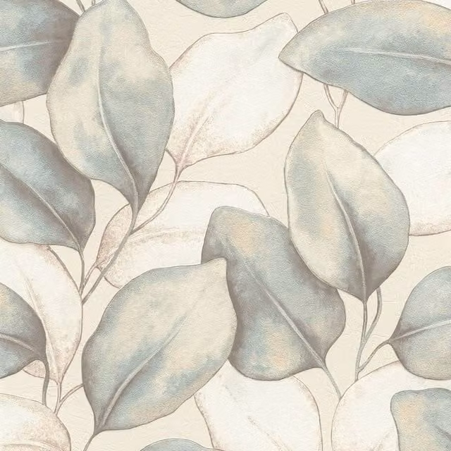 Rasch Opulenza Leaf Blue Botanical Floral Vinyl Wallpaper