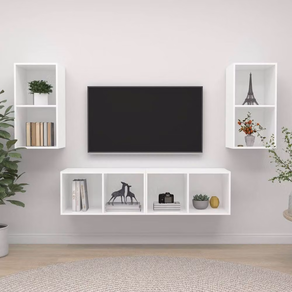 Berkfield Home Set of 4 Wall-mounted TV Cabinets in White Engineered Wood – 2