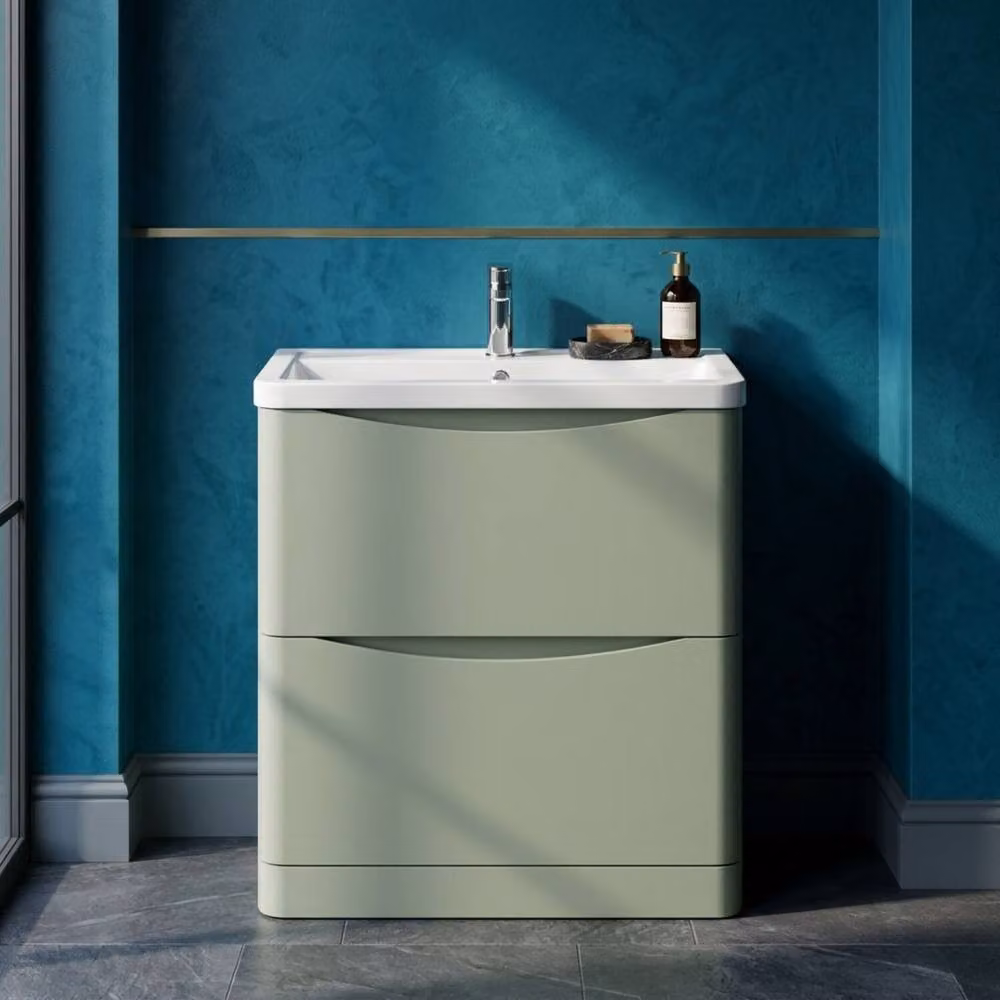 Balterley Dunwood Contemporary 2 Drawer Vanity Basin Unit, Satin Green, W: 80 cm – 4