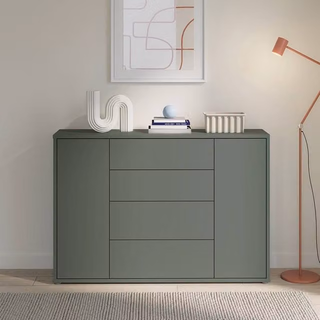 Furniture To Go Alice Springs Sideboard in Sage Green with 4 Drawers and 2 Push Open Doors