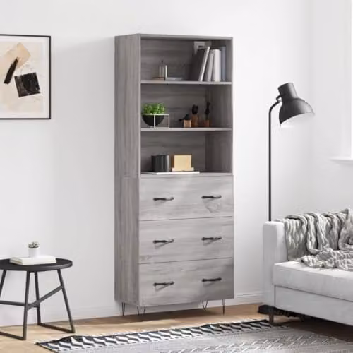 vidaXL Industrial Style Highboard Sideboard in Grey Sonoma Engineered Wood with Metal Feet – 2
