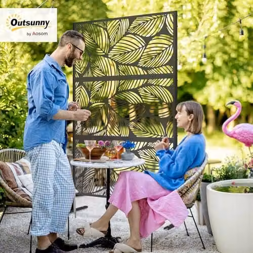 Outsunny Black Metal Freestanding Outdoor Privacy Screen Panel with Stand – 2