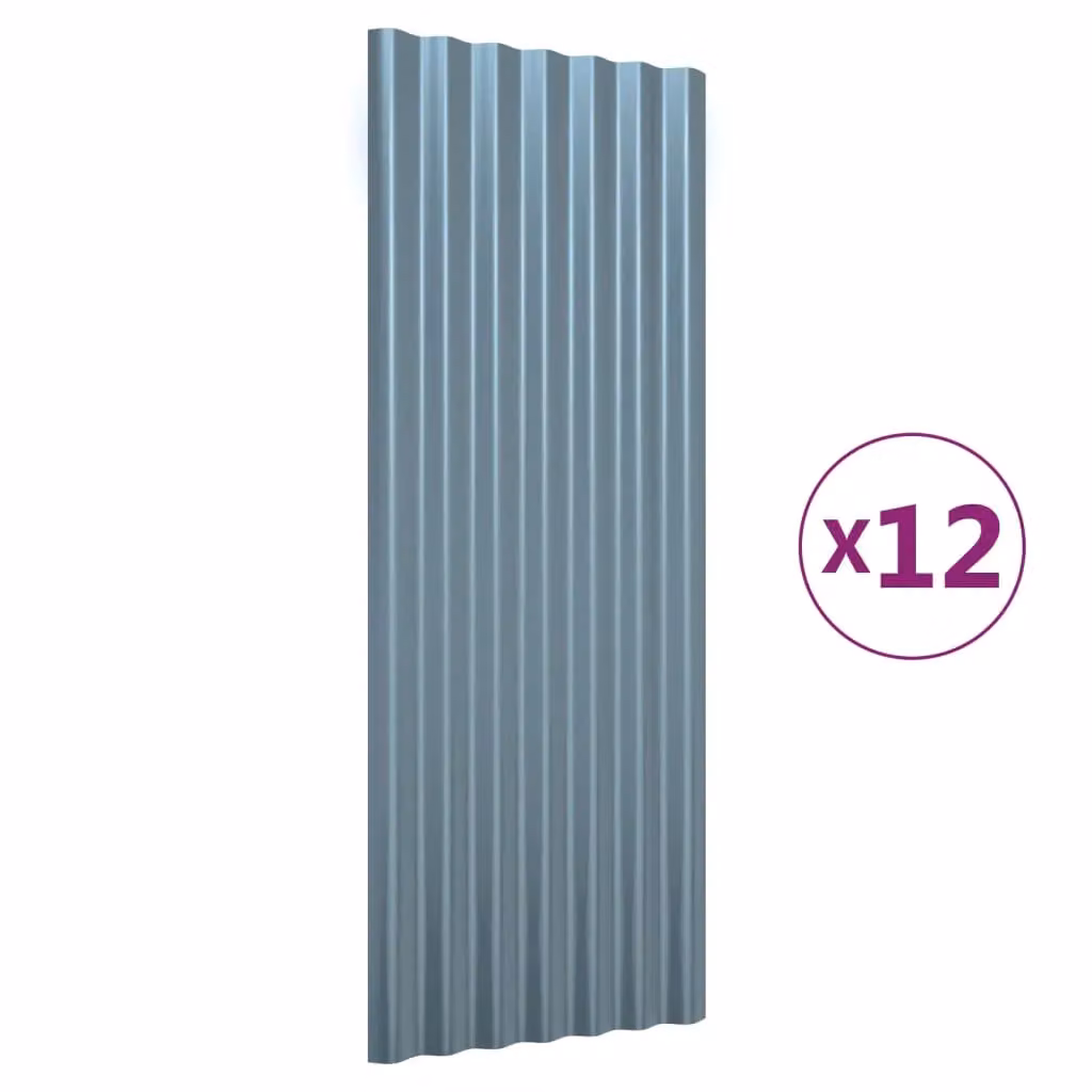 Berkfield Home 12-piece Corrugated Steel Roof Panels in Grey, W: 100 cm, H: 36 cm – 2