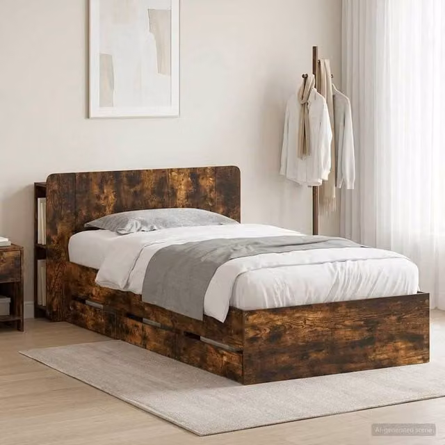 Berkfield Home Modern Bed Frame with Storage Drawers in Smoked Oak Brown, W: 75 cm, L: 190 cm – 1