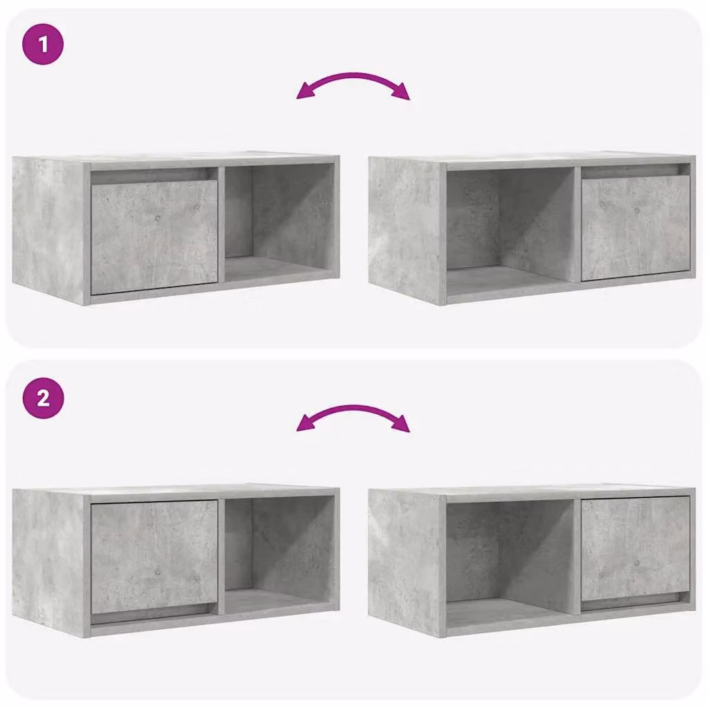 Berkfield Home Wall Mounted TV Cabinet in Grey MDF, W: 60 cm, D: 25.5 cm, H: 25.5 cm – 3