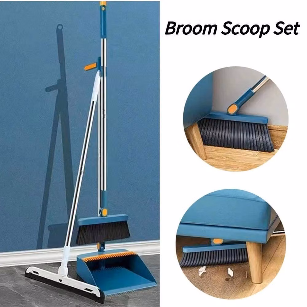 FLAVORA Blue Dustpan and Brush Set in Petrol Blue with Metal and Plastic Construction – 3