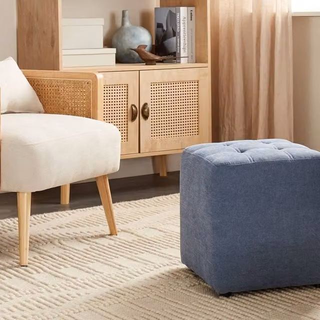 Wyld and Coco Blue Polyester Cube Footstool W/D/H: 38 x 38 x 38 cm – 1