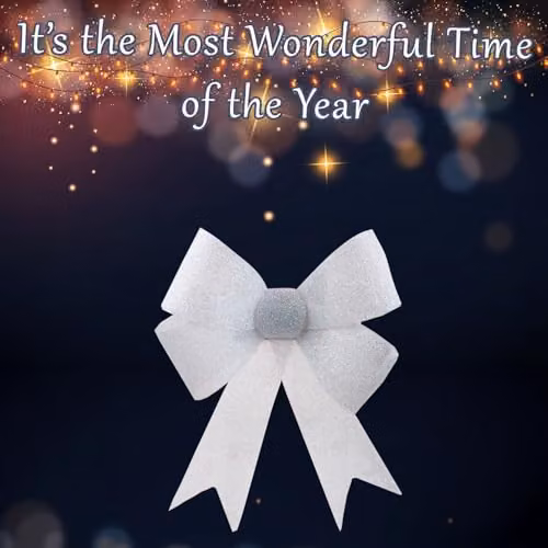 VFM e-Store White Tinsel Bow Christmas Decoration W/D/H: 37 x 49 x 13 cm – 3