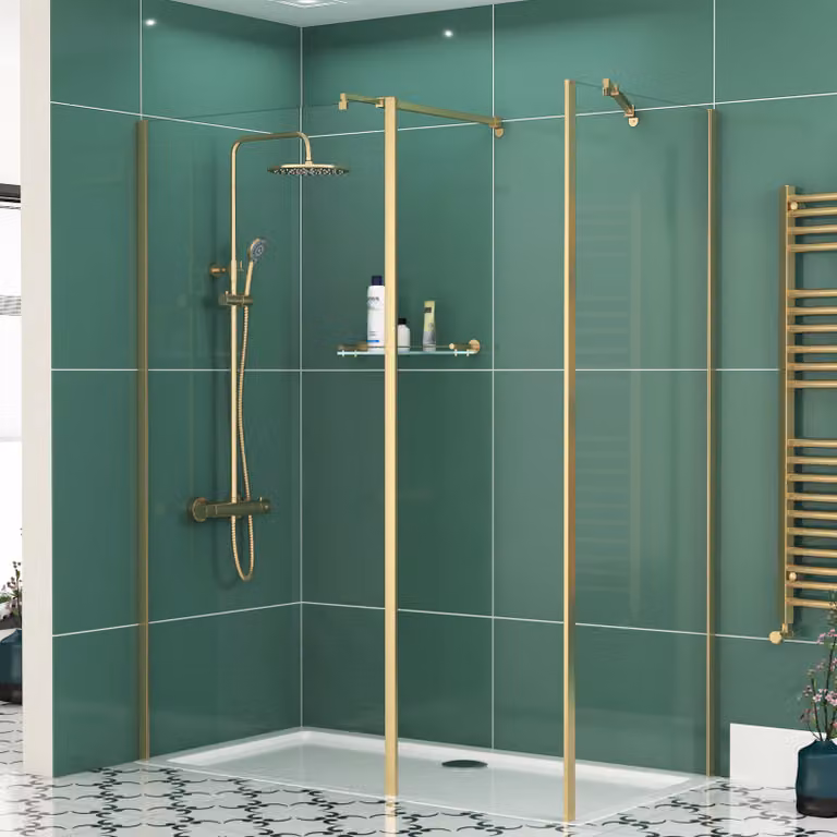 Royal Bathrooms Marbella Walk In Shower Enclosure with Tray, Brushed Brass, W: 160 cm, D: 80 cm, Glass Thickness: 8 mm