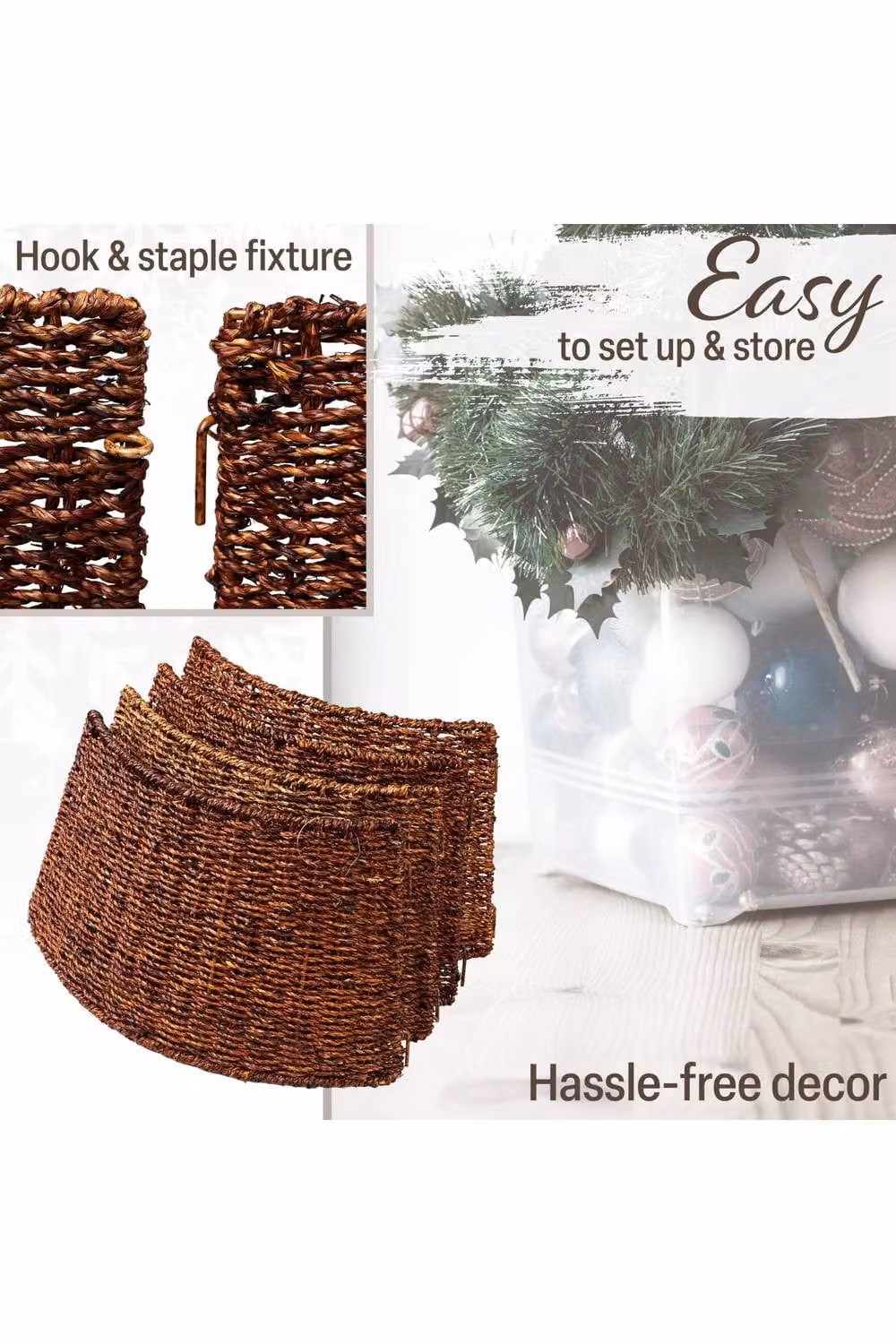 Deco Express Woven Rattan Christmas Tree Skirt, Brown, Top Diameter: 51 cm, Base Diameter: 66 cm, Height: 25 cm – 7
