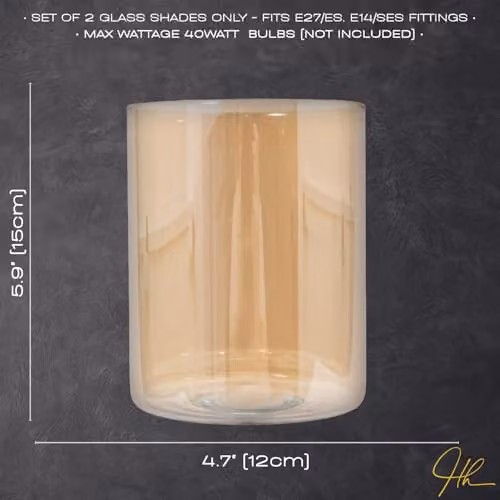 Happy Homewares Pair of Amber Tinted Glass Lamp Shades with Classic Shape for E14 and E27 Bulb Bases, H 15 cm x W 12 cm x D 12 cm – 2